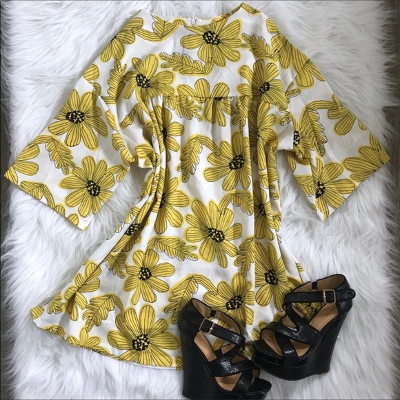 Dresses & Skirts - Boho White Dress with Yellow Flowers